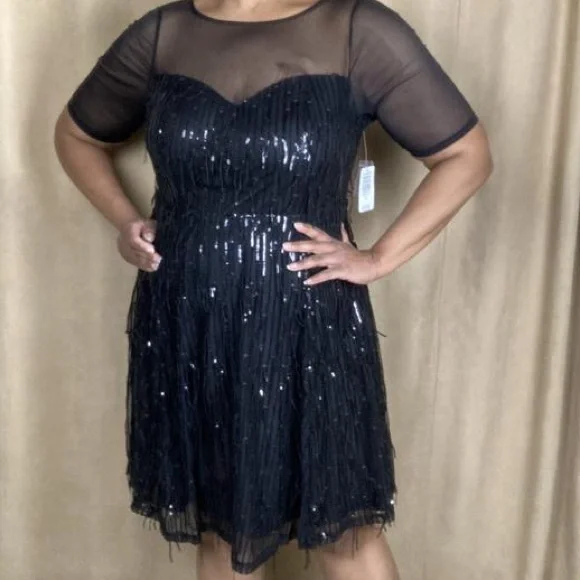 torrid Black Sequin Fringe Midi Dress with Sheer Yoke - Picture 3 of 7